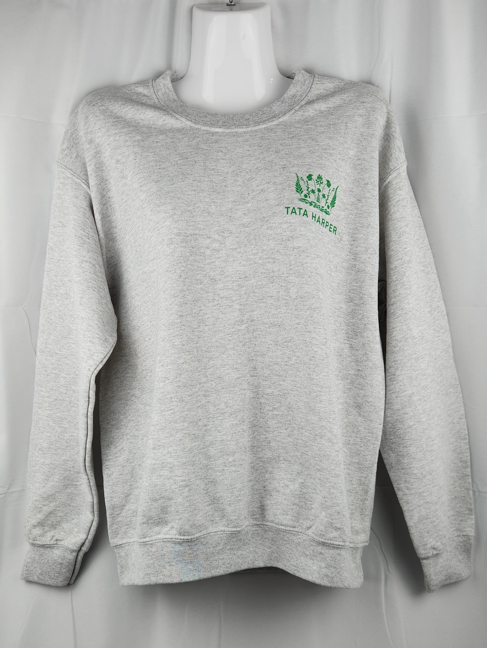 Tata Harper Light Gray Crewneck Sweatshirt with Green Logo
